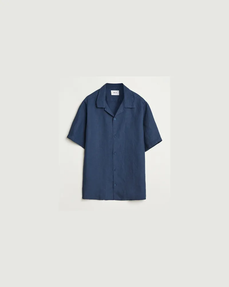 NN 07 Julio Linen Resort Shirt Navy Blue Blau
