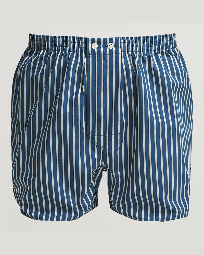 Derek Rose Classic Fit Striped Woven Cotton Boxer Shorts Blue/White Mehrfarbig