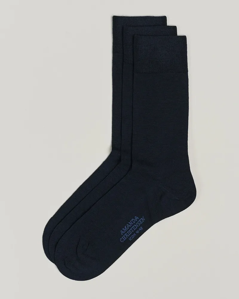 Amanda Christensen 3-Pack Icon Wool/Cotton Socks Dark Navy Blau
