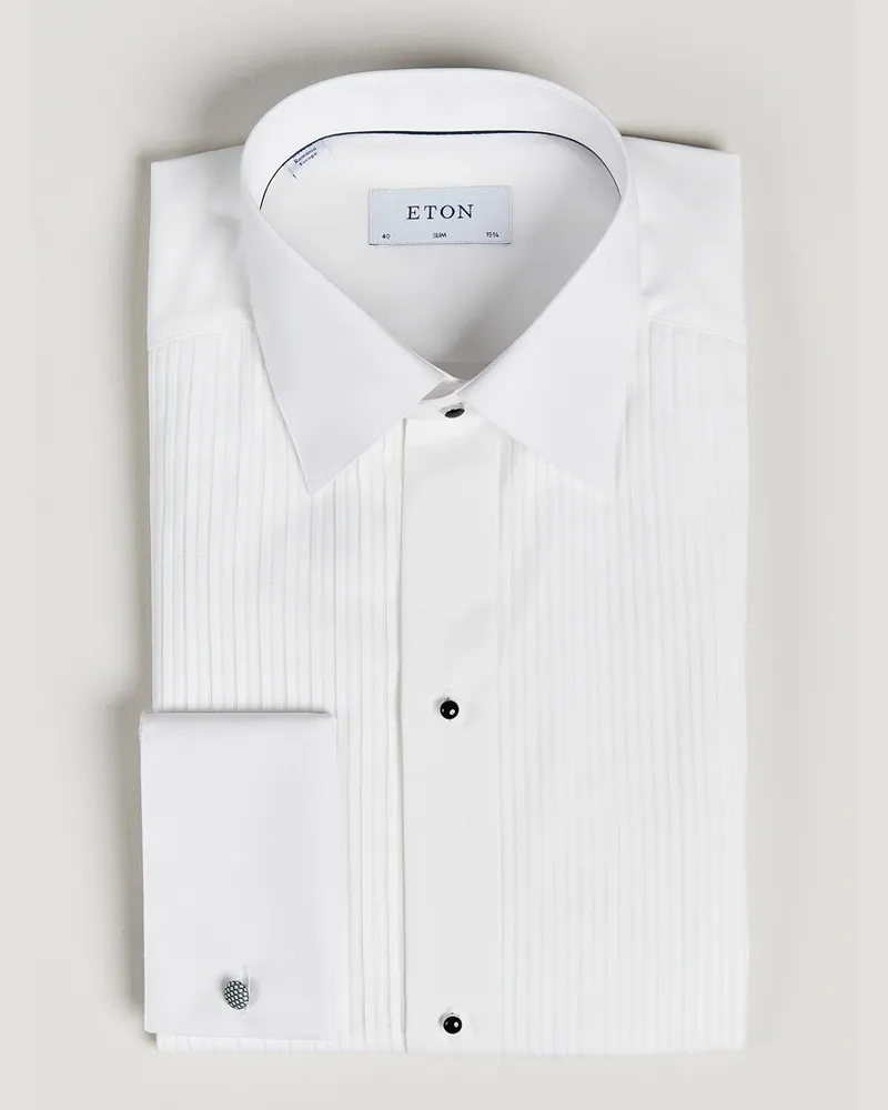 Eton Slim Fit Tuxedo Shirt Black Ribbon White Weiß