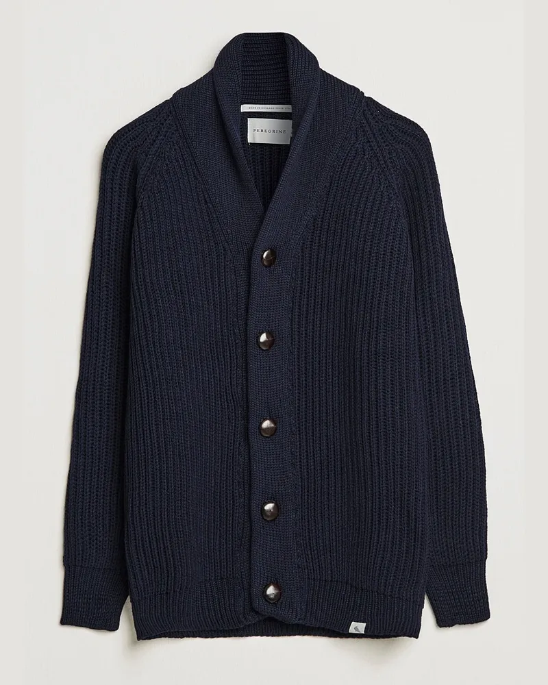 Peregrine Wilkinson Ribbed Wool Cardigan Navy Blau