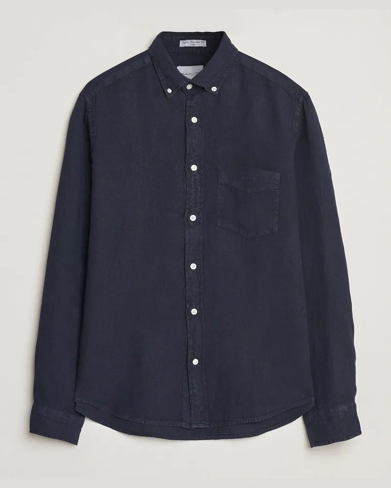 Gant Regular Fit Garment Dyed Linen Shirt Evening Blue Blau