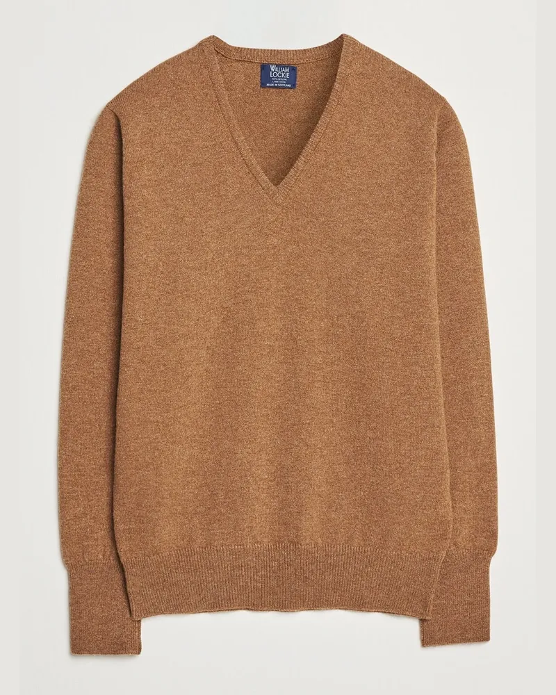 William Lockie Rob Lambswool V-Neck Savannah Beige
