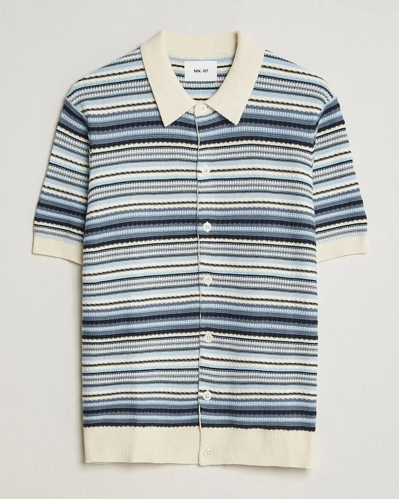 NN 07 Nolan Striped Knitted Short Sleeve Shirt Navy Multi Mehrfarbig