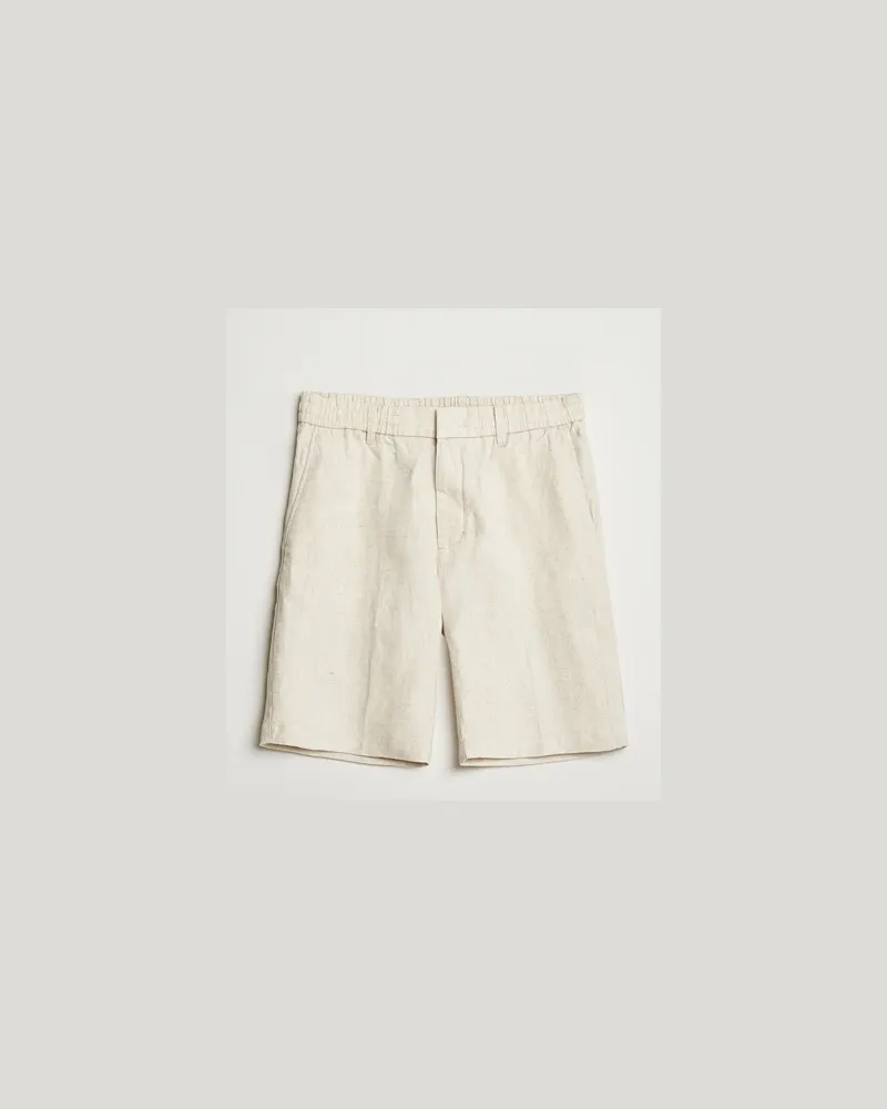 NN 07 Billie Pleated Linen Drawstring Shorts Oat Beige