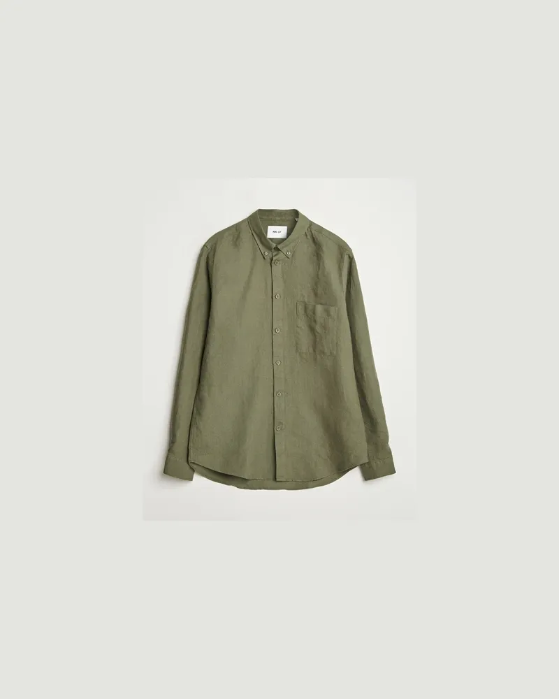 NN 07 Arne Linen Button Down Shirt Capers Green Grün