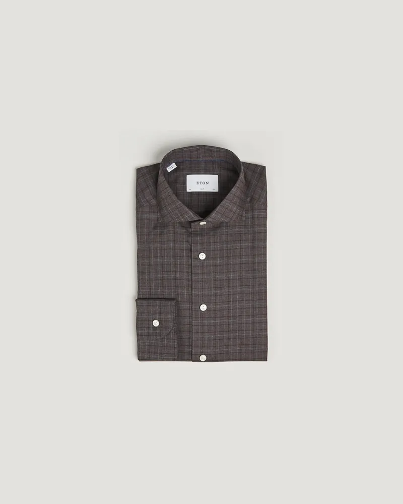 Eton Slim Fit Checked Wrinkle Free Flannel Shirt Red Rot