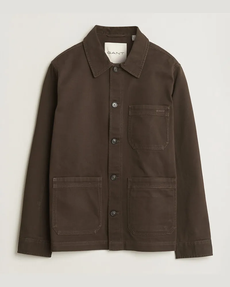 Gant Regular Fit Brushed Twill Overshirt Black Brown Braun