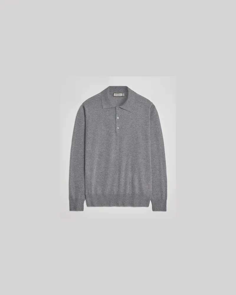 Canali Merino Wool Long Sleeve Polo Light Grey Grau
