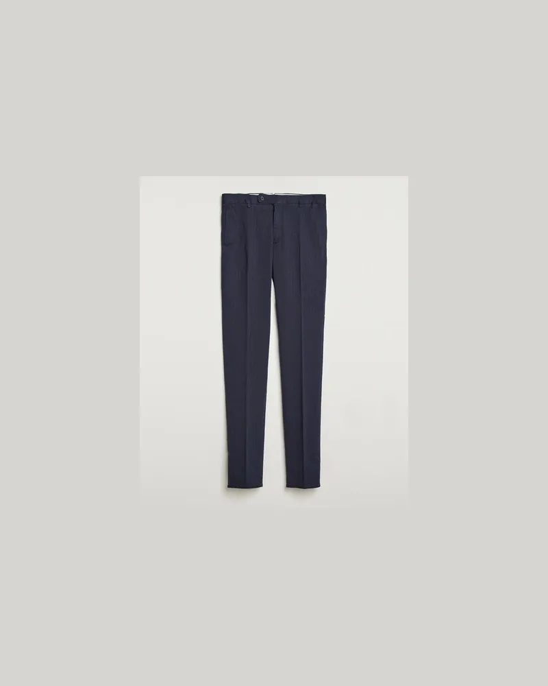Incotex Regular Fit Comfort Herringbone Trousers Navy Blau