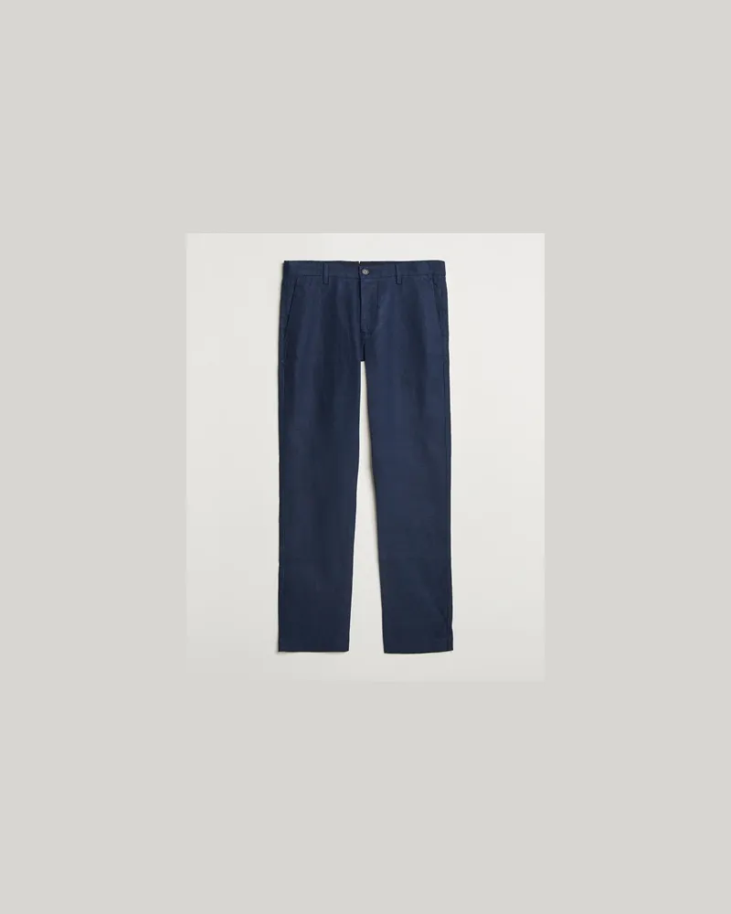 NN 07 Theo Linen Trousers Navy Blue Blau