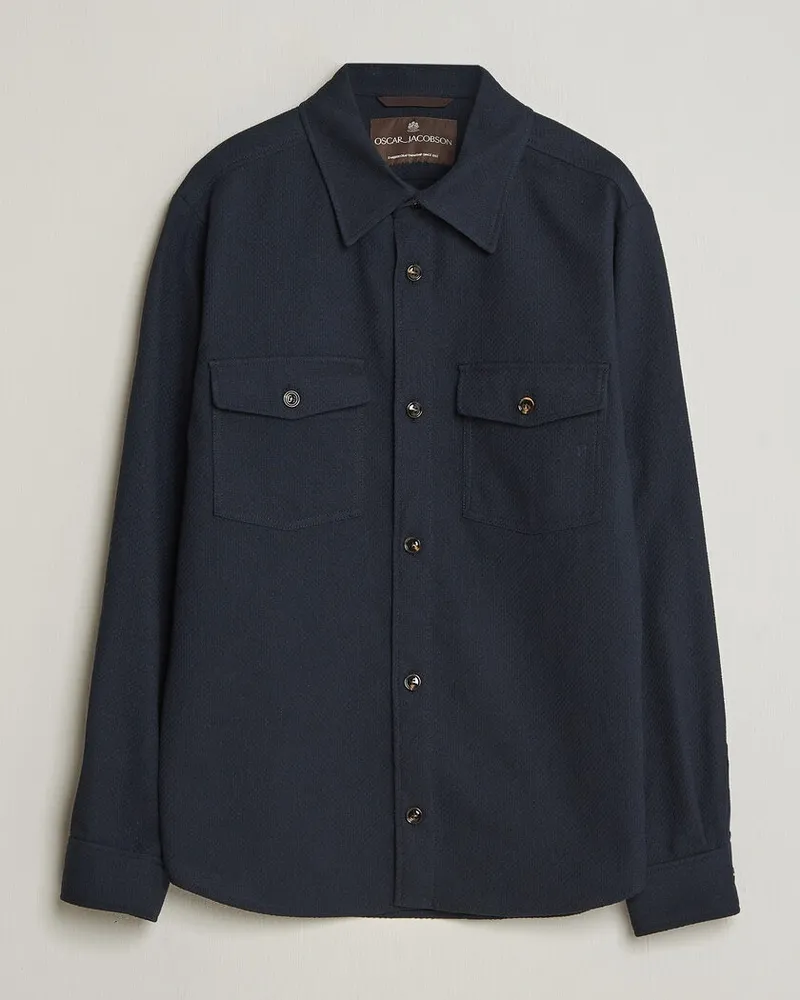 Oscar Jacobson Magnus Structure Cotton Overshirt Navy Blau