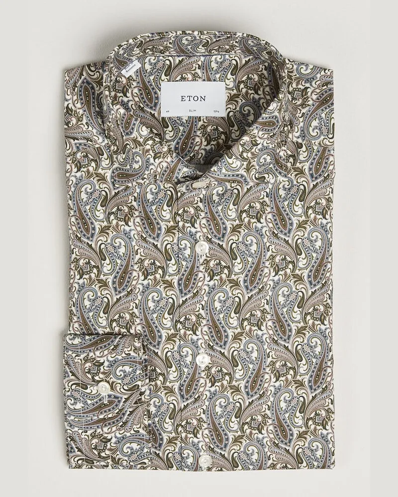 Eton Slim Fit Signature Twill Printed Shirt Green Multi Mehrfarbig