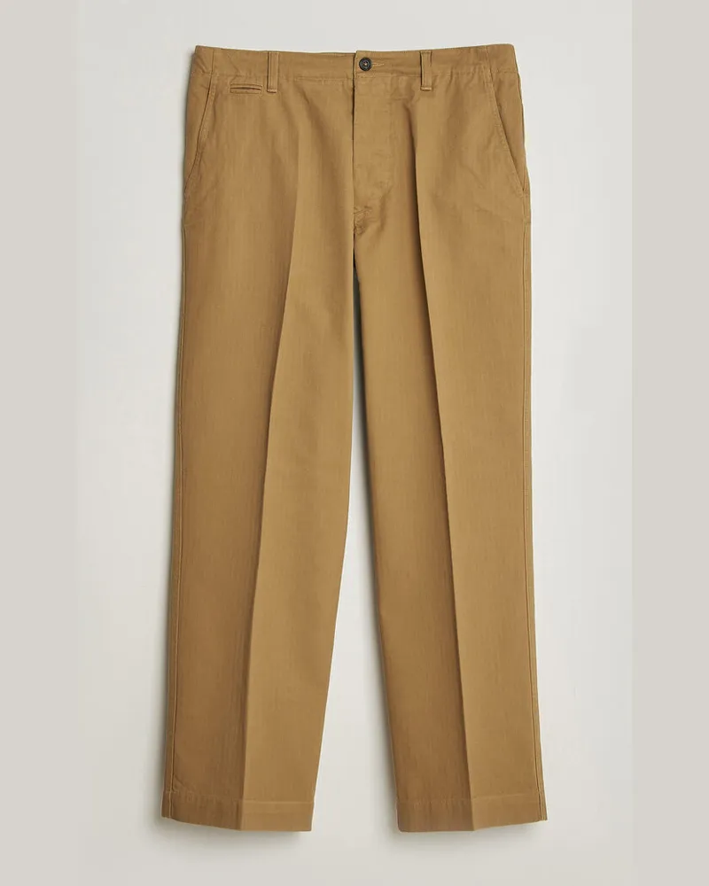 Drake's Herringbone Wide Leg Chino Khaki Grün