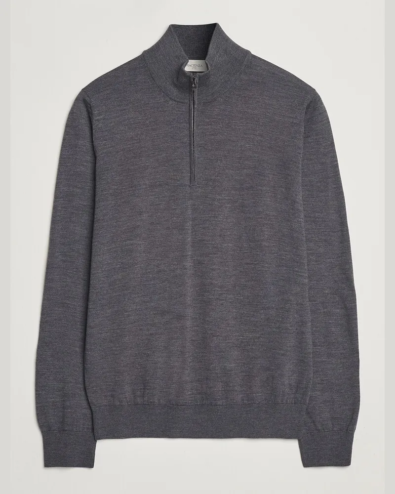 Piacenza Cashmere Merino Wool Crew Neck Half Zip Charcoal Grau