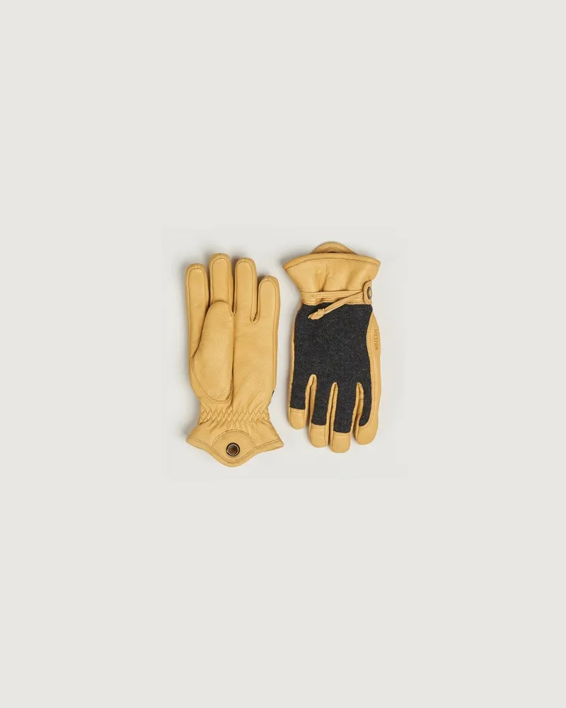 Hestra Daniel Wool/Goat Leather Glove Charcoal/Tan Gelb