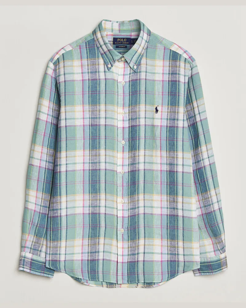 Ralph Lauren Custom Fit Check Linen Shirt Green/Blue/White Mehrfarbig