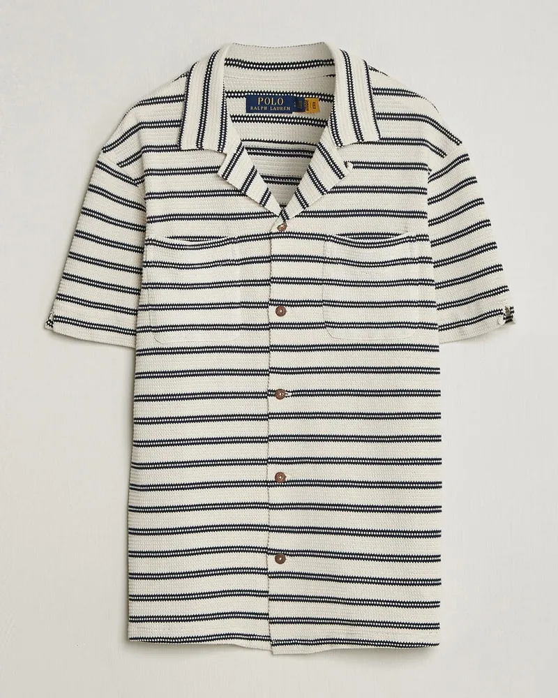 Ralph Lauren Knitted Camp Shirt Pale Cream/Newport Navy Weiß