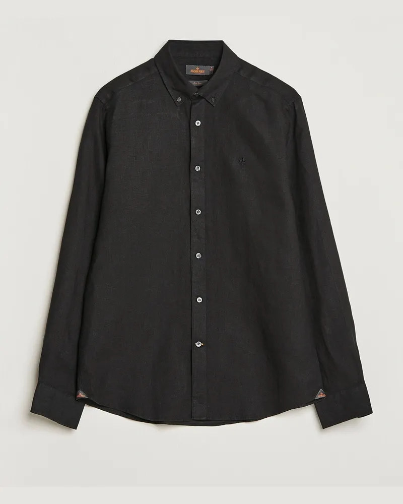 Morris Douglas Button Down Linen Shirt Black Schwarz