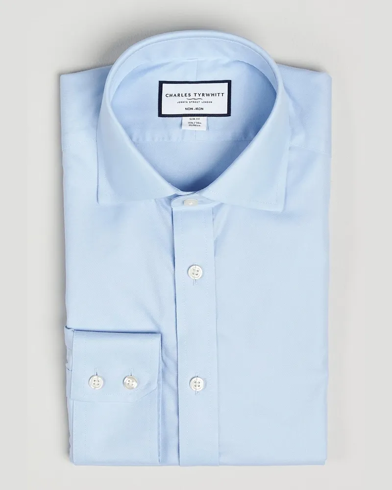 Charles Tyrwhitt Slim Fit Non Iron Cotton Twill Shirt Sky Blau