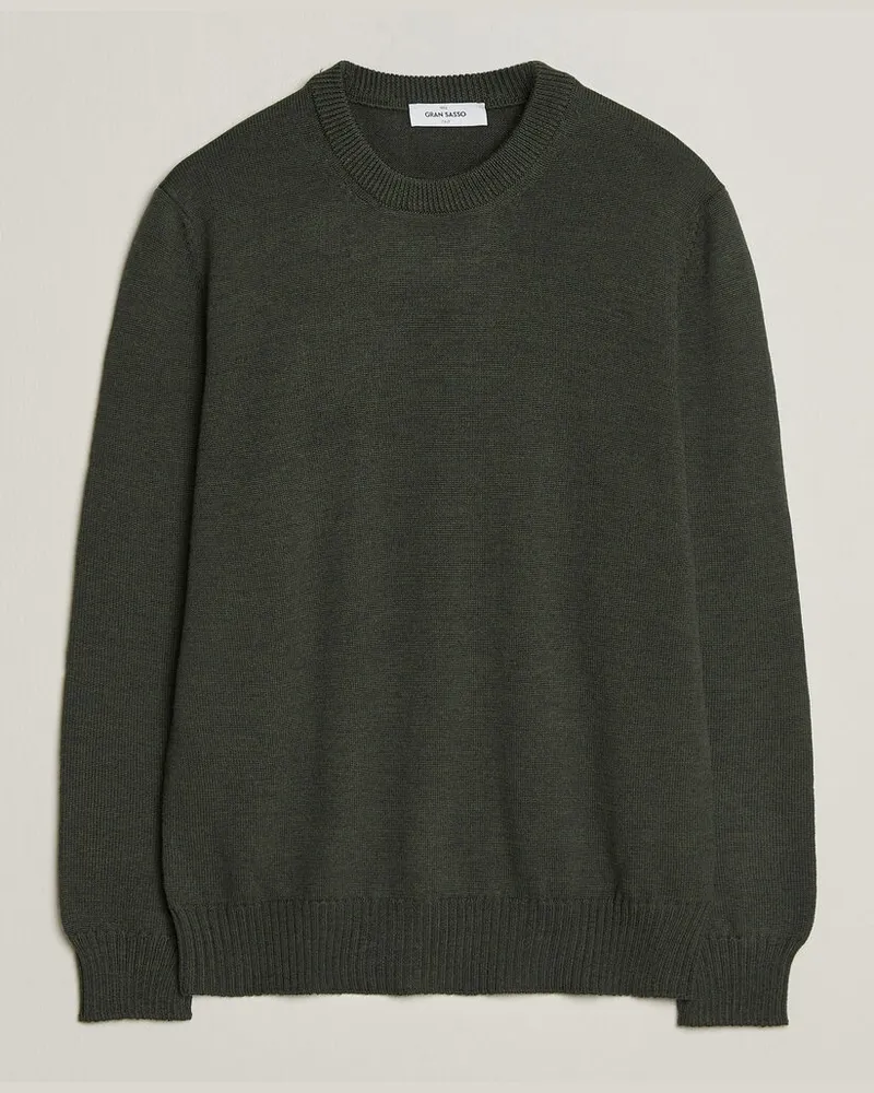 Gran Sasso Merino Knitted Crew Neck Olive Melange Grün