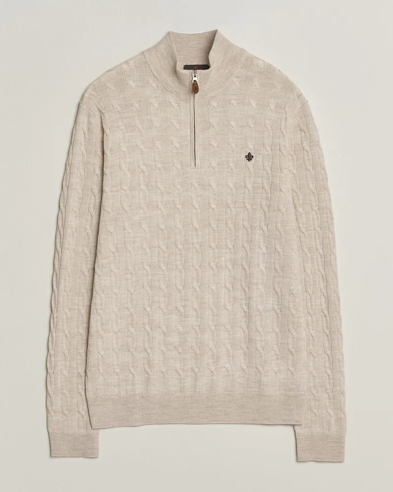 Morris Merino Cable Half Zip Off White Weiß