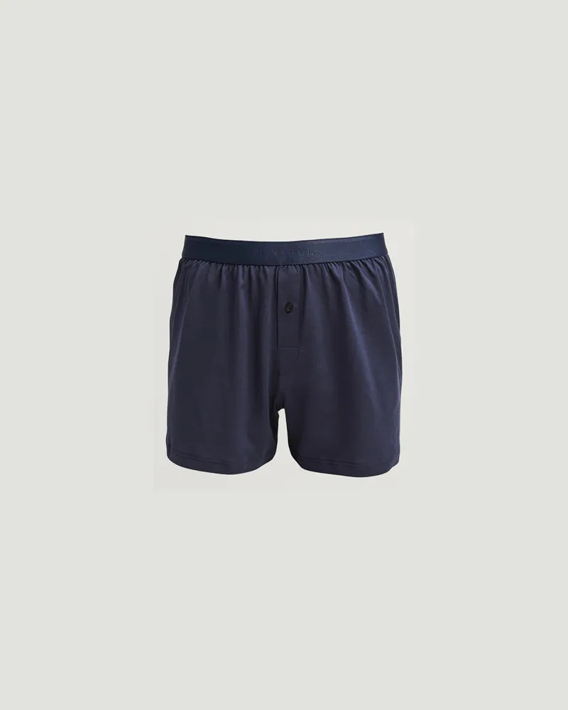 Sunspel Superfine One Button Boxer Navy Blau
