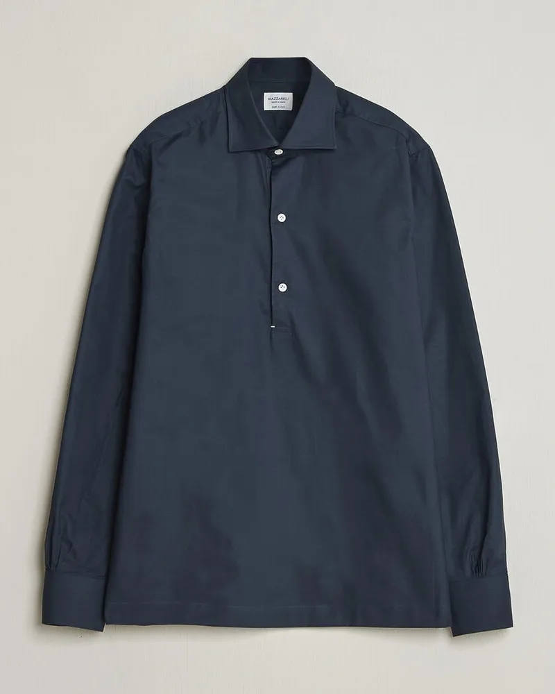 MAZZARELLI Soft Oxford Popover Shirt Navy Blau