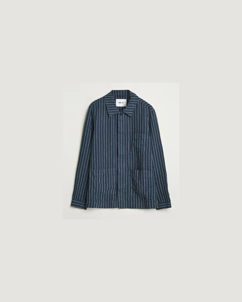 NN 07 Olav Linen Pinstriped Overshirt Navy Blue Blau