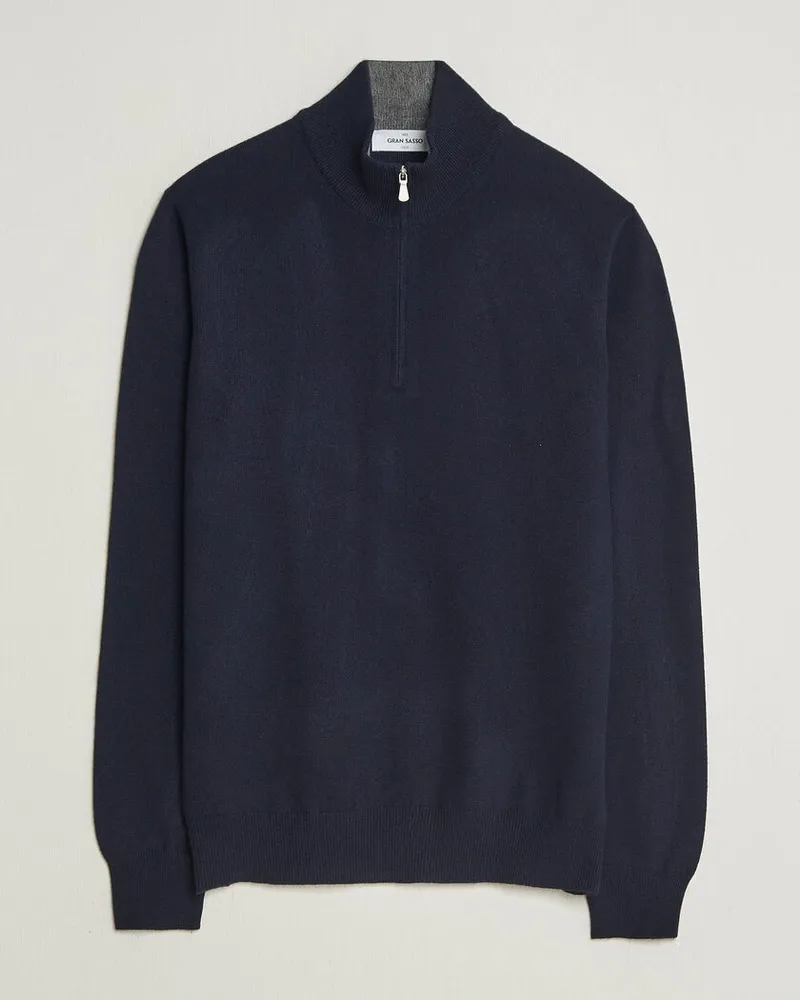 Gran Sasso Wool/Cashmere Half Zip Navy Blau