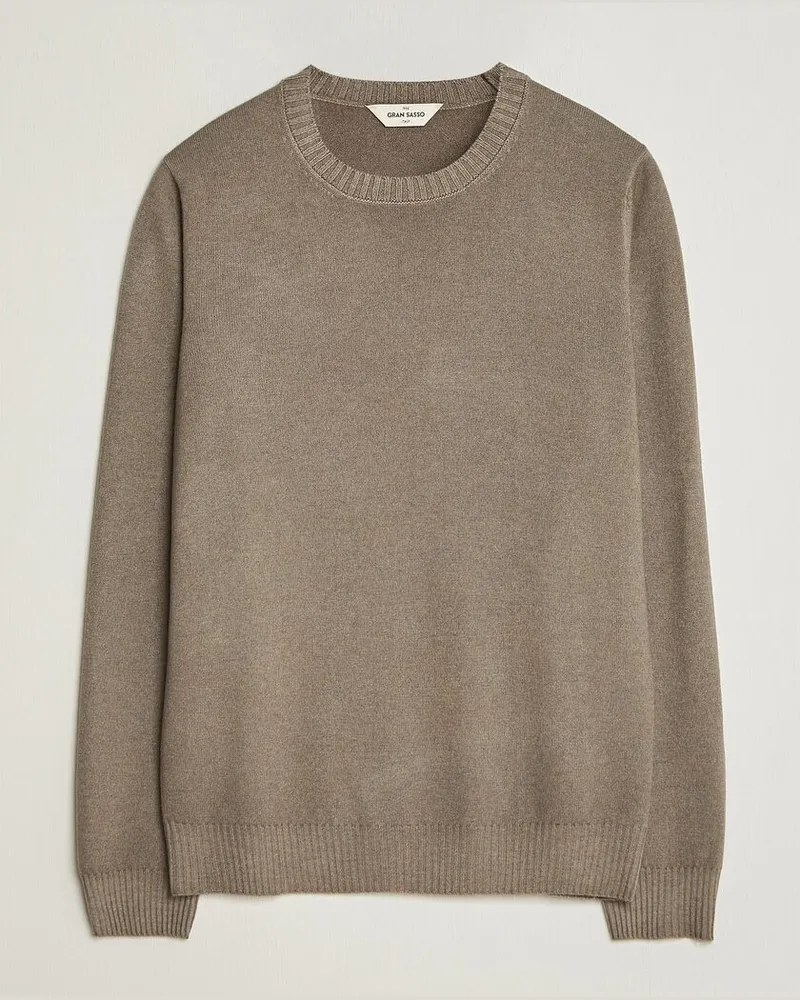 Gran Sasso Wool/Cashmere Washed Crew Neck Brown Melange Braun
