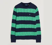 Striped Cotton Cable Sweater Navy Green Combo