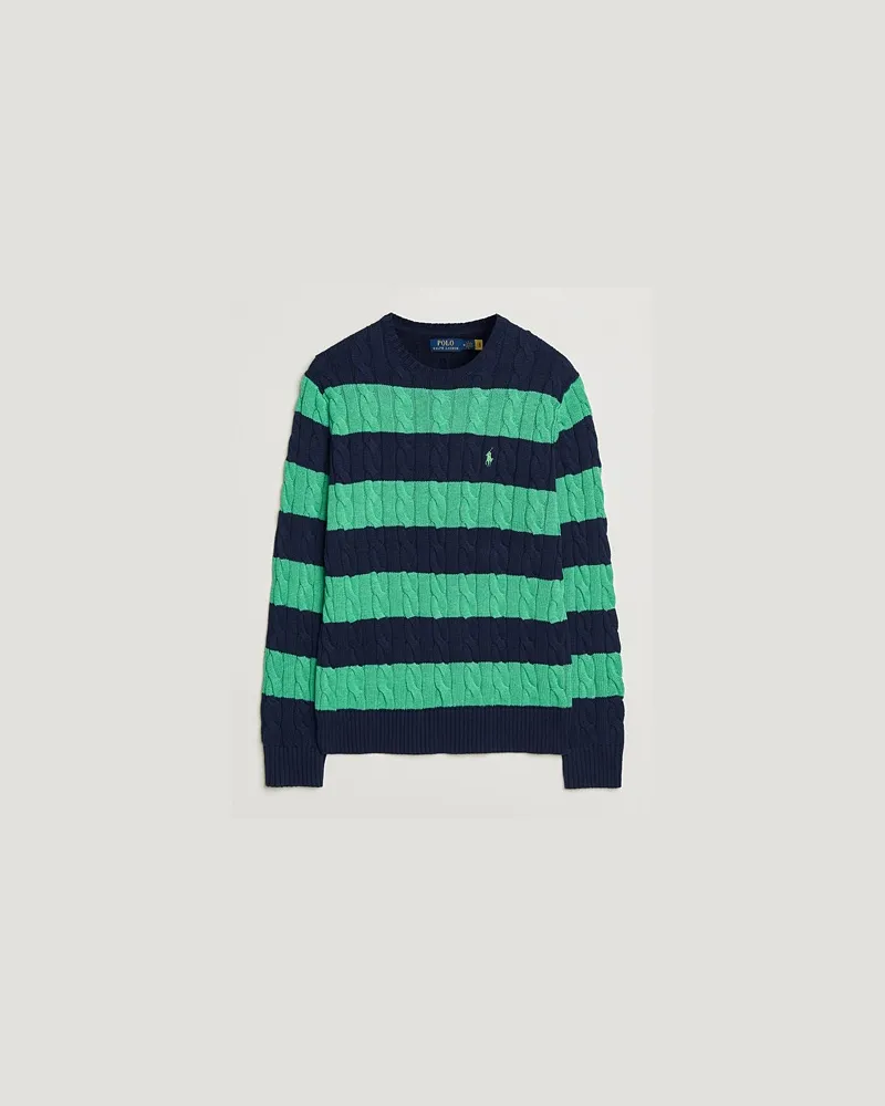 Ralph Lauren Striped Cotton Cable Sweater Navy Green Combo Mehrfarbig