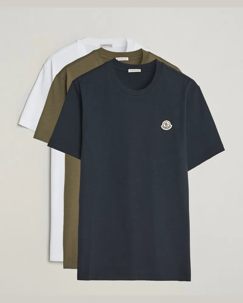 Moncler 3-Pack Logo T-Shirts Blue/Military/White Mehrfarbig