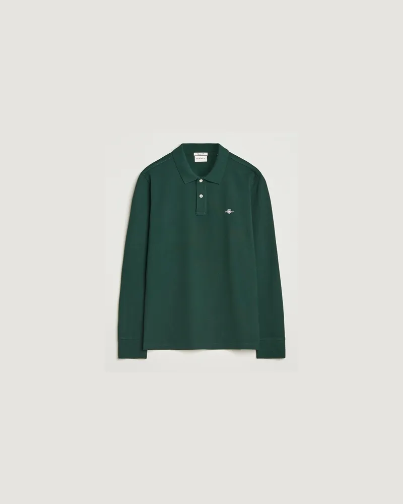 Gant Regular Shield Long Sleeve Polo Tartan Green Grün