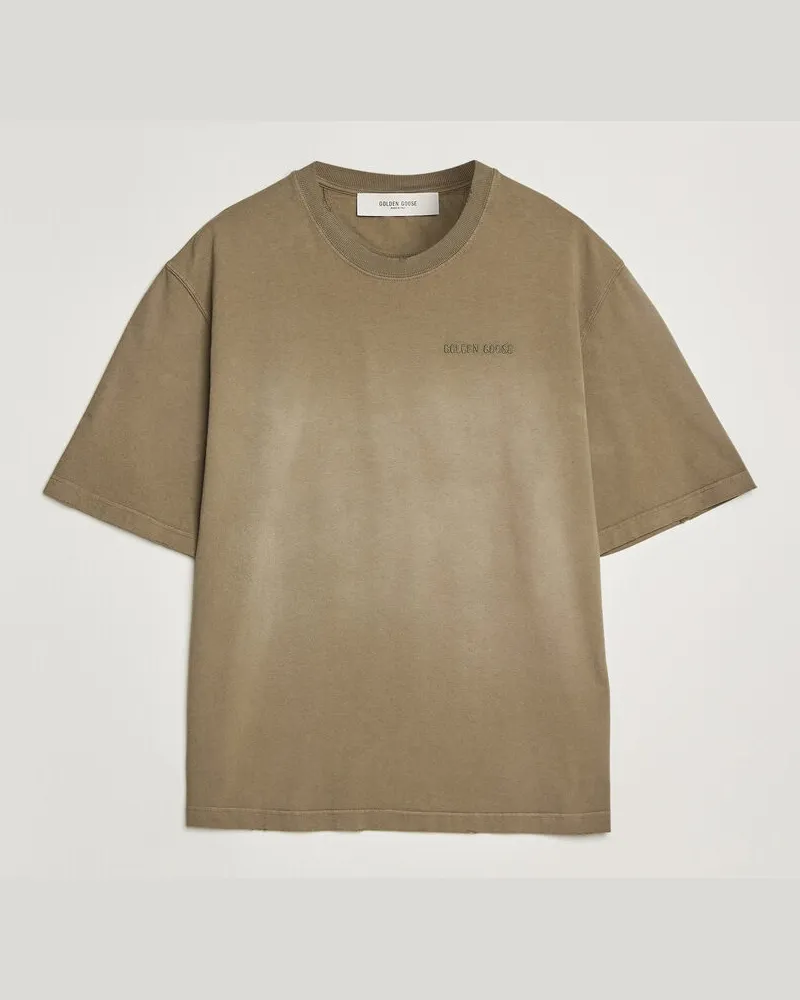 Golden Goose Journey Dyed Cotton T-Shirt Washed Beige Grün
