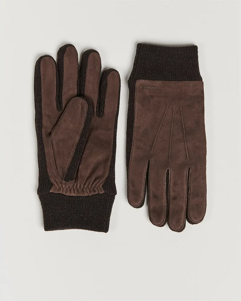 Hestra Geoffery Suede Wool Tricot Glove Espresso Braun