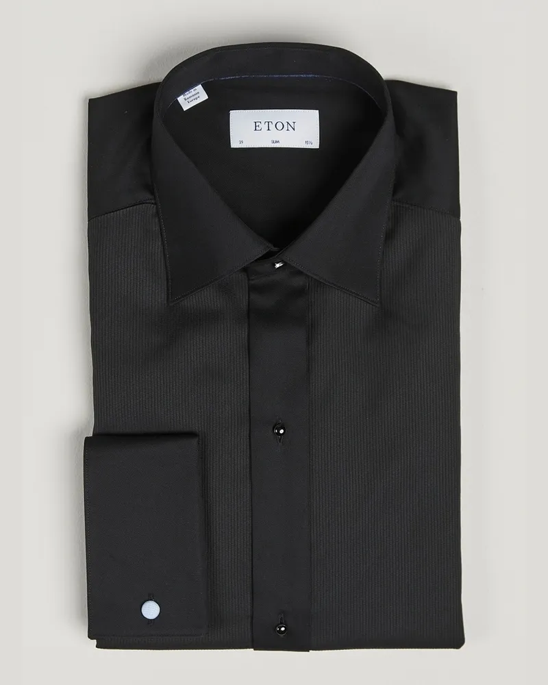 Eton Slim Fit Plissé Tuxedo Shirt Black Schwarz