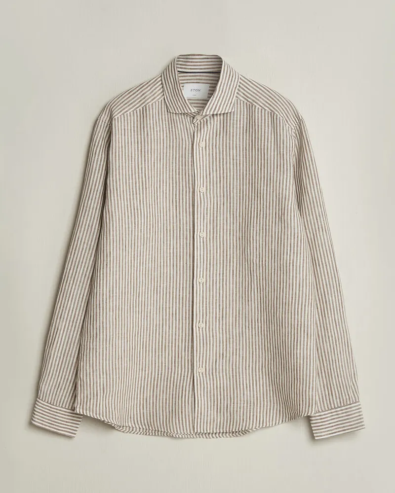 Eton Casual Fit Striped Linen Shirt Beige Beige