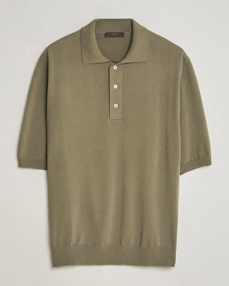 Zanone Knitted Cotton Polo Olive Grün