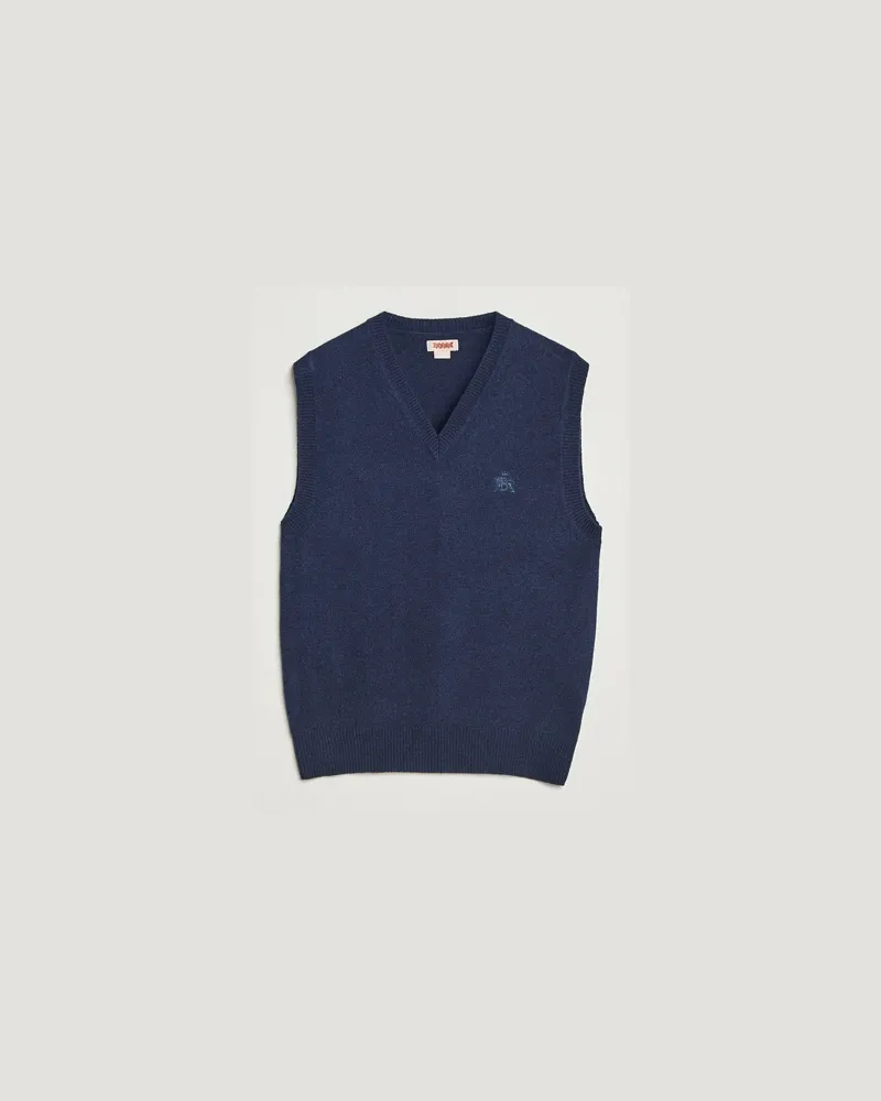 Baracuta Shetland Virgin Wool Vest Navy Blau