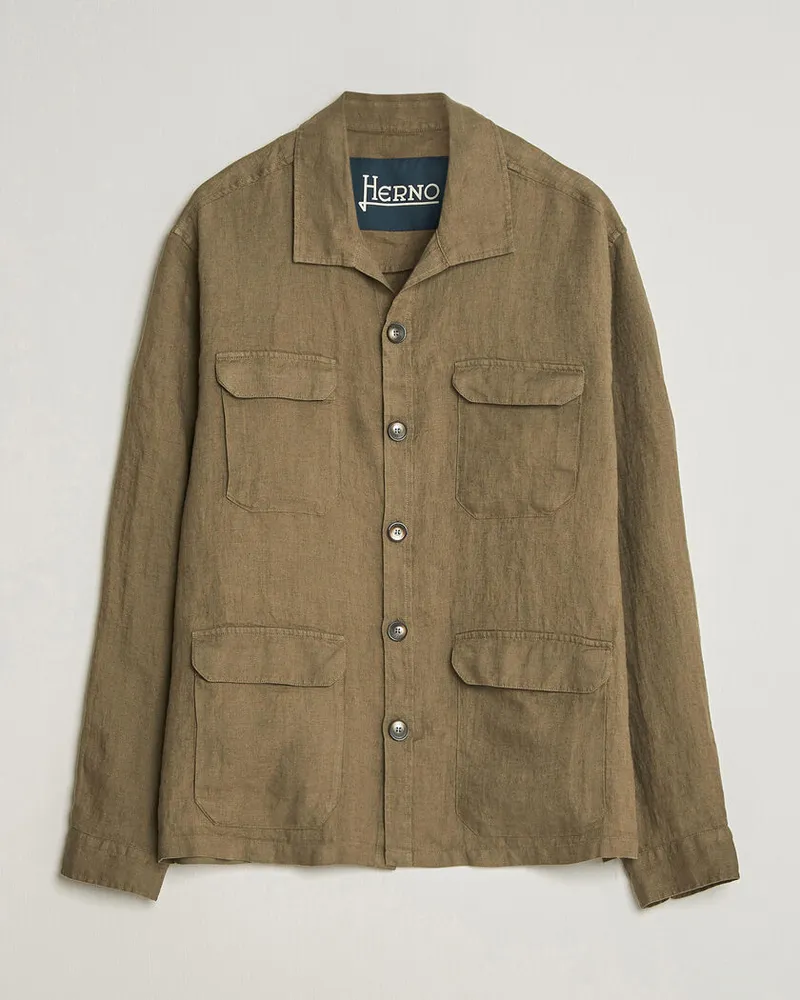 Herno Linen Safari Jacket Military Grün