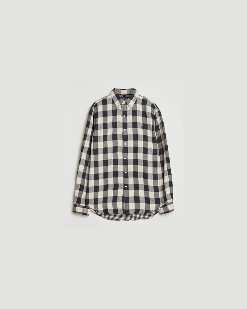 Ralph Lauren Custom Fit Double Faced Checked Shirt Cream/Black Schwarz