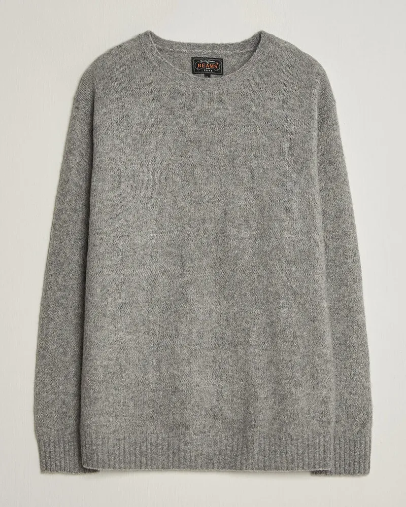 Beams Plus Cashmere/Silk Crew Neck Grey Melange Grau
