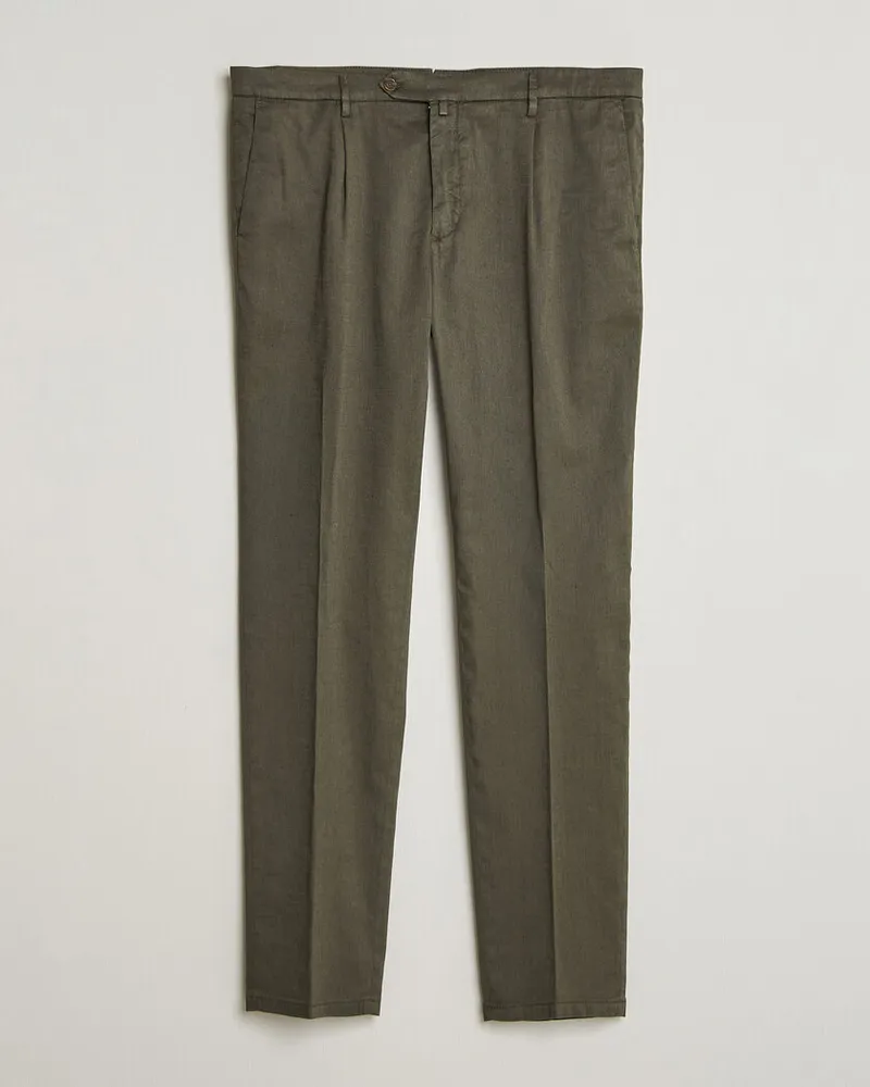 Briglia 1949 Pleated Linen Trousers Olive Grün