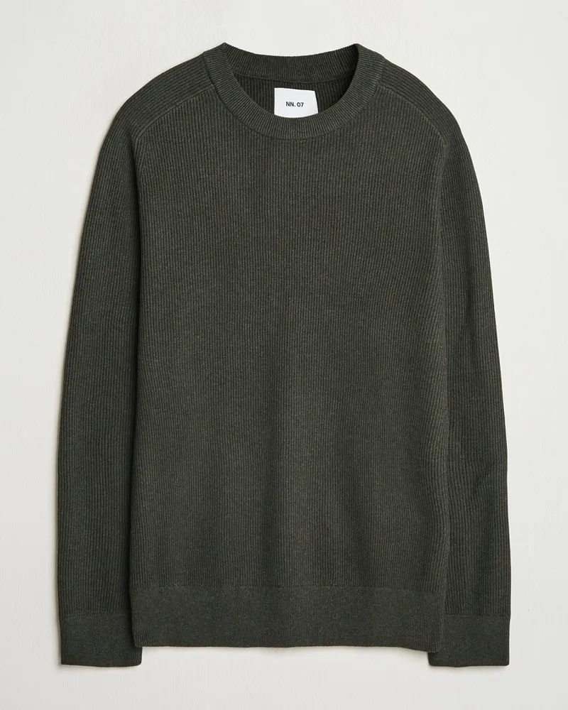 NN 07 Kevin Cotton Knitted Sweater Dark Army Grün