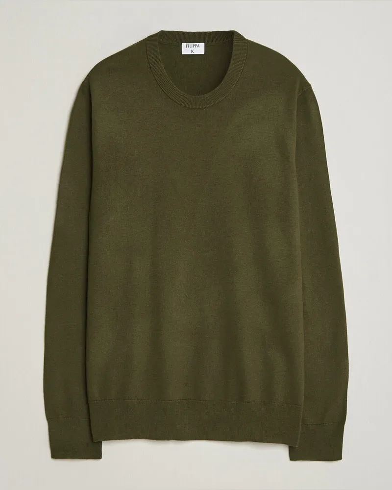 Filippa K Cotton Merino Knitted Sweater Dark Moss Green Grün