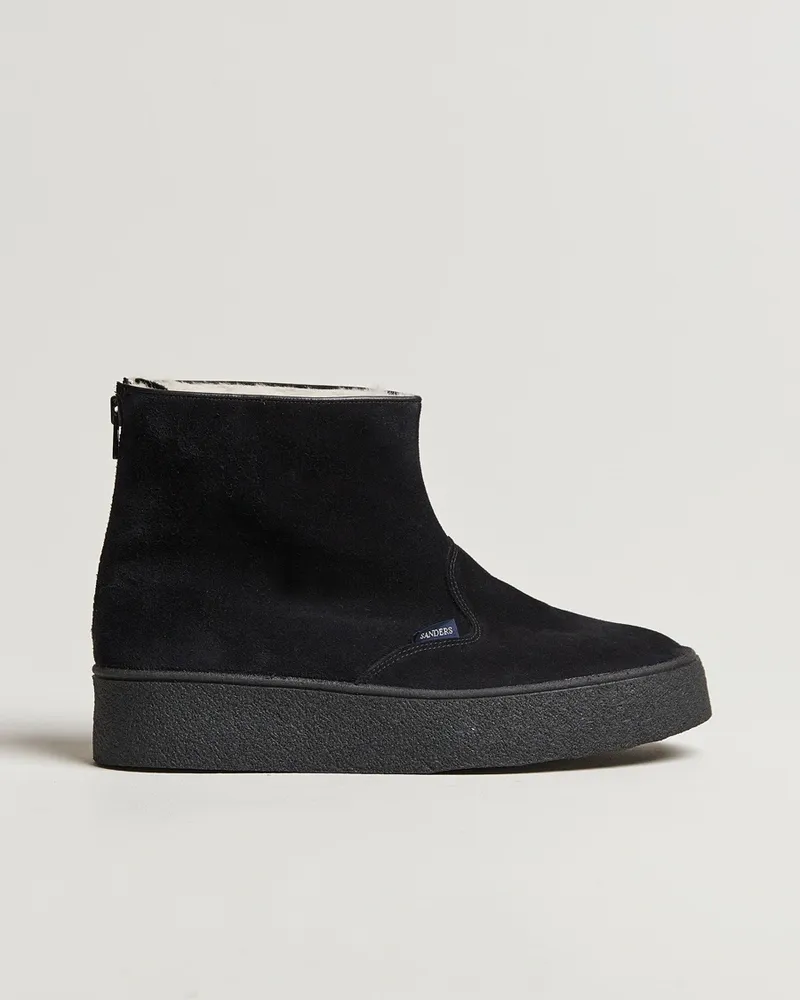 Sanders Sherling Lined Suede Curling Boot Black Schwarz
