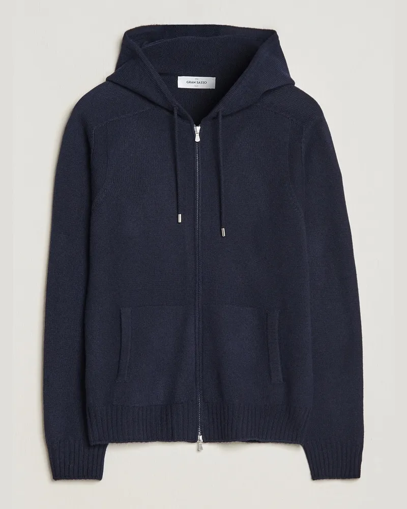 Gran Sasso Full Zip Wool Hoodie Navy Blau