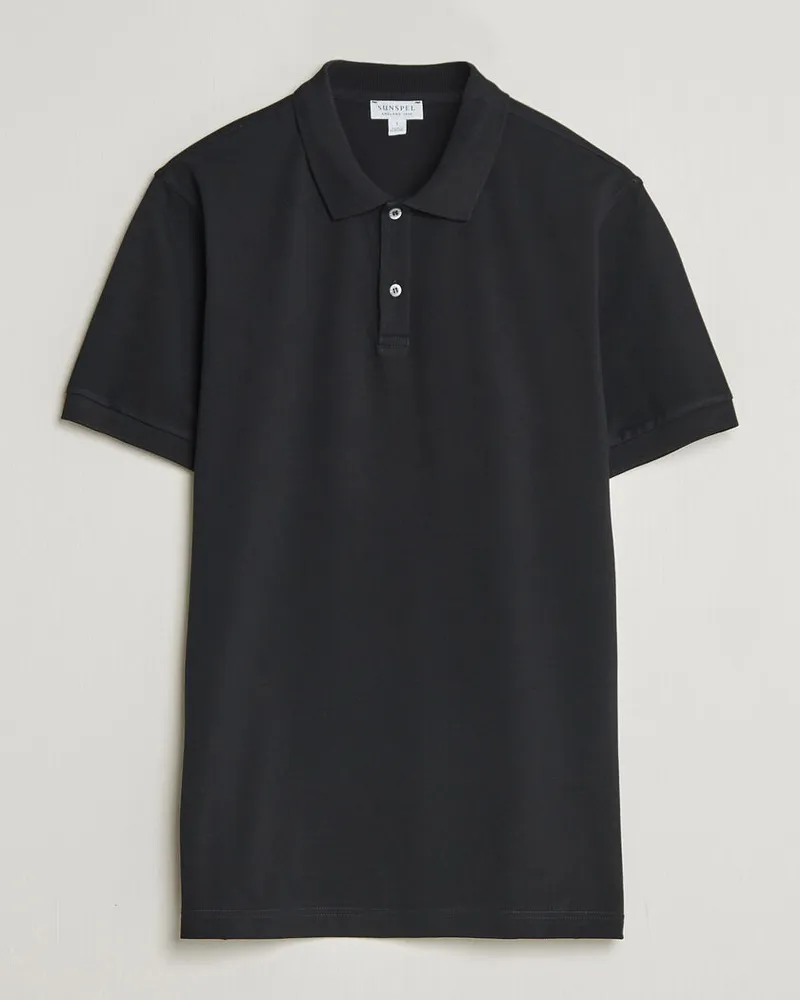 Sunspel Short Sleeve Pique Polo Black Schwarz